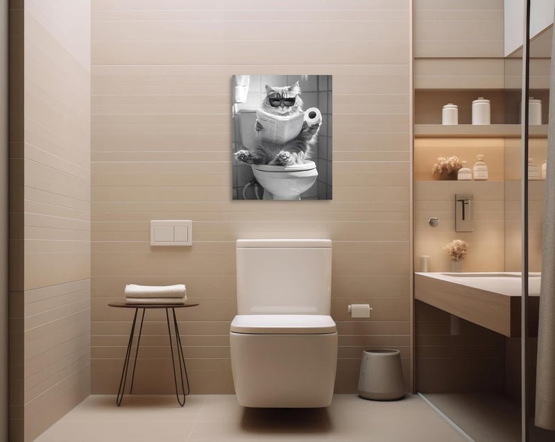 OWNANRTHM Funny Cat on Toilet Canvas Wall Art - Image 3
