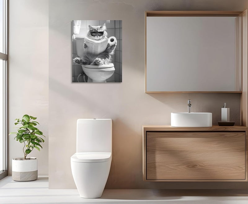 OWNANRTHM Funny Cat on Toilet Canvas Wall Art - Image 4