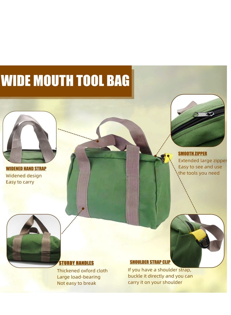 SOLARAE 16 Inch Heavy Duty Canvas Tool Bag, Portable Wide Mouth Tool Bag, Large Capacity Handbag, Rugged Tool Organizer Tote Bag, Suitable for Plumbers, Electricians, Carpenters, Handymen (Green) - Image 3