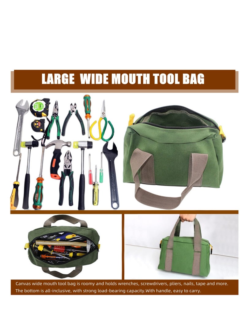 SOLARAE 16 Inch Heavy Duty Canvas Tool Bag, Portable Wide Mouth Tool Bag, Large Capacity Handbag, Rugged Tool Organizer Tote Bag, Suitable for Plumbers, Electricians, Carpenters, Handymen (Green) - Image 5