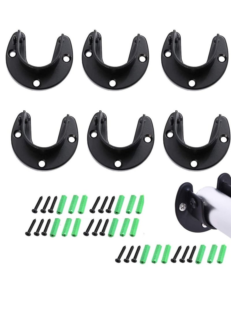 Y&D U-Shaped Closet Rod Bracket Stainless Steel Holder 6 Pack Pole Socket Black Support Brackets Heavy Duty Shower  - Image 1