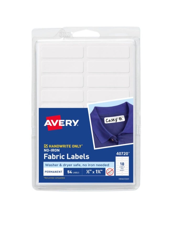 Avery No-Iron Fabric Labels, Washer & Dryer Safe, Handwriteable, 54 Pack, 1/2" x 1-3/4" (40720) - Image 1