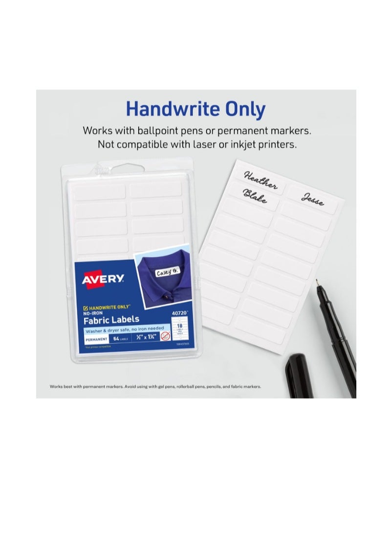 Avery No-Iron Fabric Labels, Washer & Dryer Safe, Handwriteable, 54 Pack, 1/2" x 1-3/4" (40720) - Image 2