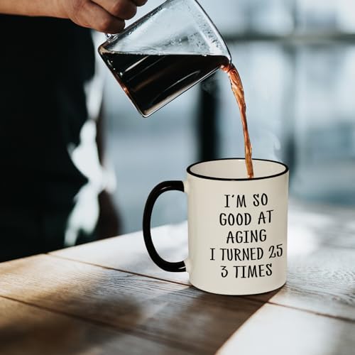 Aurahouse 75th Birthday Gifts for Women Men, Funny 75th Birthday Decoration Mug, 75 Year Old Birthday Gifts for Women Men Mom Dad Papa Aunt Grandma Grandpa, Turned 25 3 Times Coffee Cup - Image 5