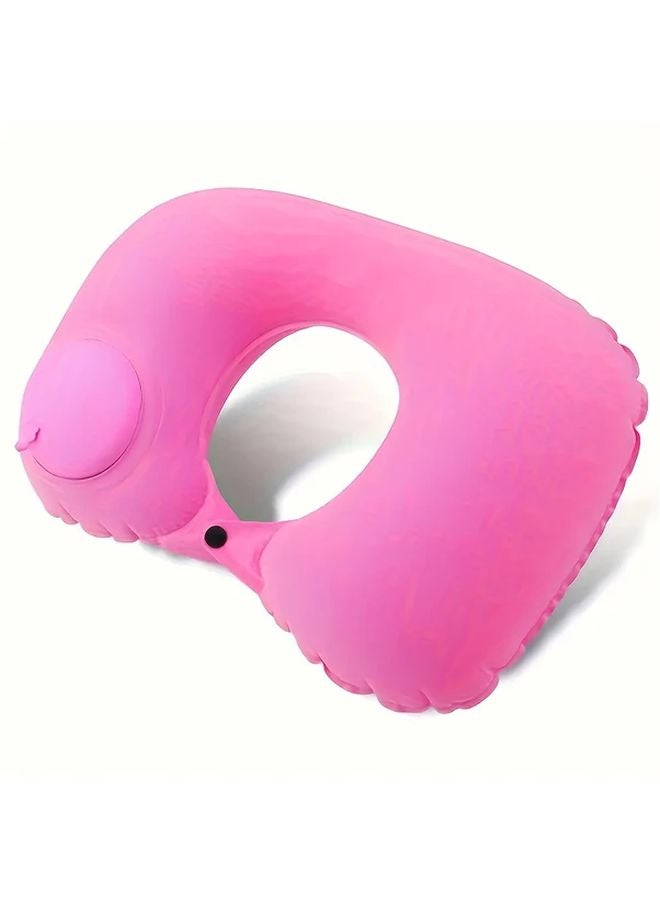 Pink U Shaped Auto Inflate Neck Pillow Inflatable Cervical Support For Office Car - Image 1