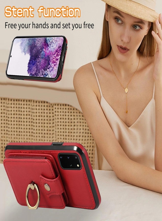 أسو ويش جراب هاتف Asuwish لهاتف سامسونج جالاكسي S20 FE 5G مقاس 6.5 بوصة، غطاء محفظة مع واقي شاشة، حزام كتف، حامل حلقي، حامل بطاقات ائتمان بتقنية RFID، S20 EF UW S20FE5G S20FE S2O إصدار المعجبين 4G G5 للنساء، أحمر - Image 3