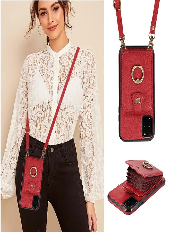 أسو ويش جراب هاتف Asuwish لهاتف سامسونج جالاكسي S20 FE 5G مقاس 6.5 بوصة، غطاء محفظة مع واقي شاشة، حزام كتف، حامل حلقي، حامل بطاقات ائتمان بتقنية RFID، S20 EF UW S20FE5G S20FE S2O إصدار المعجبين 4G G5 للنساء، أحمر - Image 5