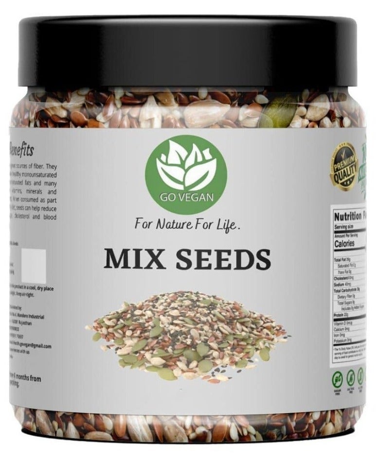 Go Vegan 5-in-1 Super Seeds Mix, Sunflower, Pumpkin, Flax, Watermelon & Chia Seeds, 250gm Jar - Image 1
