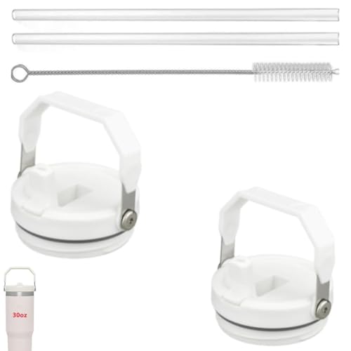 Rimoleur 2Pack Replacement Tumbler Lid Fit for Stanley IceFlow 30 oz(Only) Flip Straw Lid, with 2Pcs Reusable Straws,1Pcs Cleaning Brush (White) - Image 1