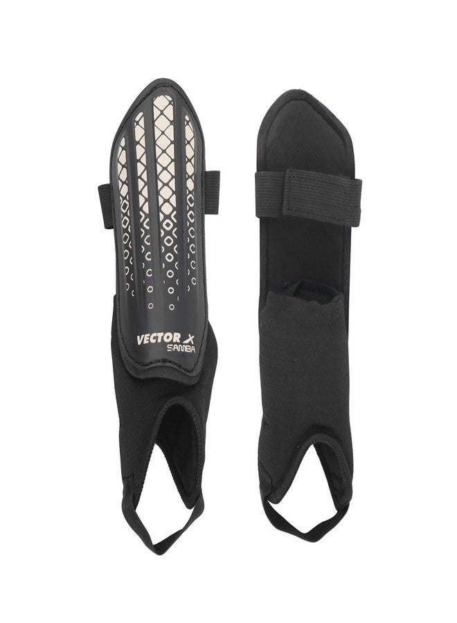 Vector X Samba Shinguard with Ankle Adjustable | Training and Practice | for Girls and Boys | (Junior, Black-White) - Image 2
