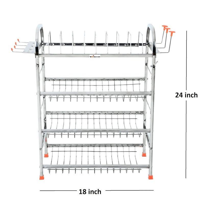 WINSTAR Stainless Steel 4 Shelf Wall Mount Kitchen Utensils Rack | Dish Rack with Plate & Cutlery Stand | Modular Kitchen Storage Rack | Kitchen Organizer (24 x 18 inch) - Image 3