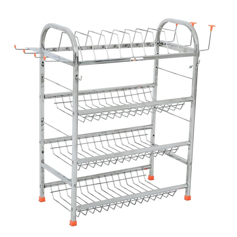WINSTAR Stainless Steel 4 Shelf Wall Mount Kitchen Utensils Rack | Dish Rack with Plate & Cutlery Stand | Modular Kitchen Storage Rack | Kitchen Organizer (24 x 18 inch) - Image 4