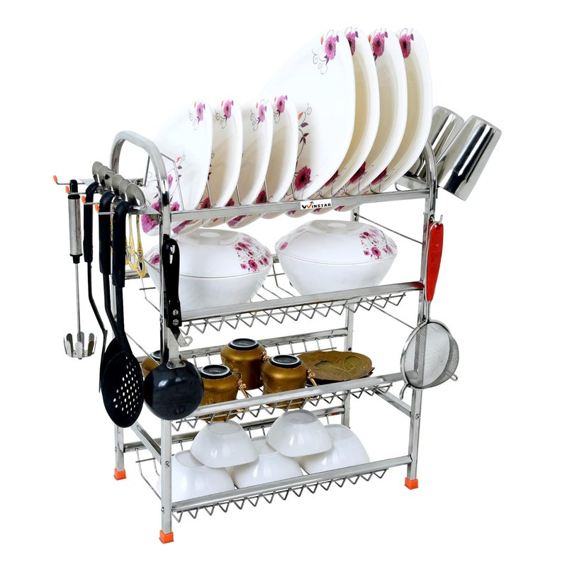 WINSTAR Stainless Steel 4 Shelf Wall Mount Kitchen Utensils Rack | Dish Rack with Plate & Cutlery Stand | Modular Kitchen Storage Rack | Kitchen Organizer (24 x 18 inch) - Image 1