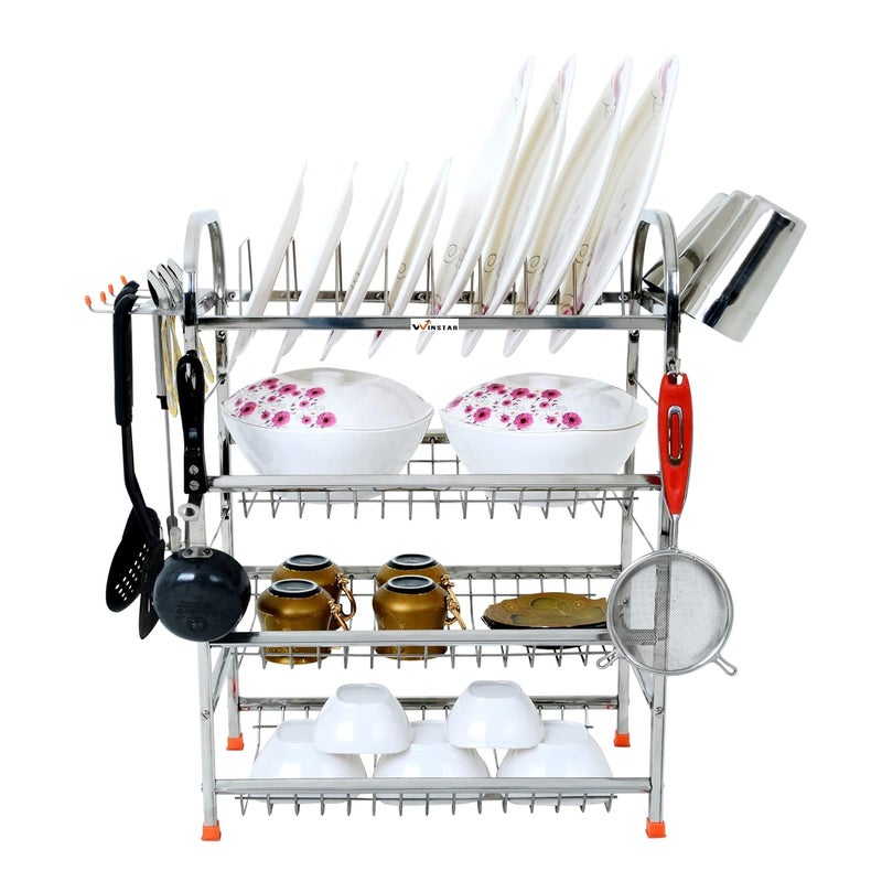 WINSTAR Stainless Steel 4 Shelf Wall Mount Kitchen Utensils Rack | Dish Rack with Plate & Cutlery Stand | Modular Kitchen Storage Rack | Kitchen Organizer (24 x 18 inch) - Image 2