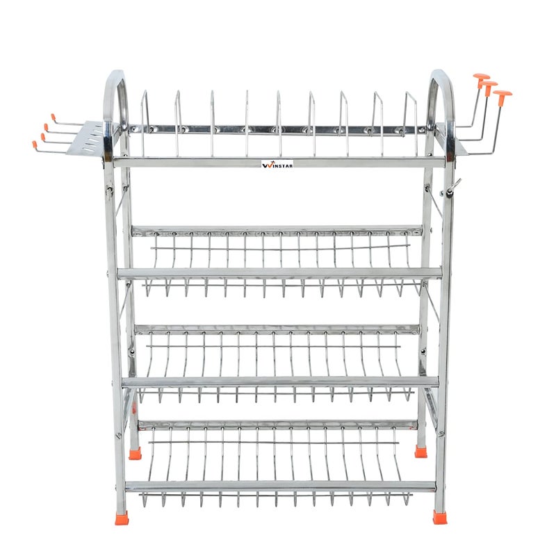 WINSTAR Stainless Steel 4 Shelf Wall Mount Kitchen Utensils Rack | Dish Rack with Plate & Cutlery Stand | Modular Kitchen Storage Rack | Kitchen Organizer (24 x 18 inch) - Image 5