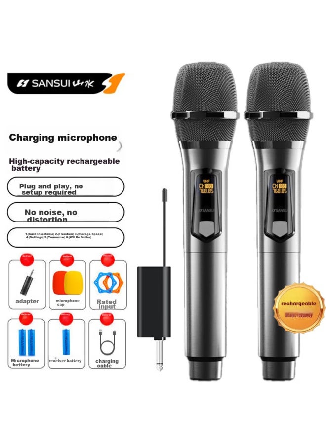 Sansui Rechargeable Wireless Universal Microphone For Stage, Professional, Home Use, Ktv, Singing, Speech, Meetings, Outdoor, Car Audio, Universal U7 Black One-to - Image 1