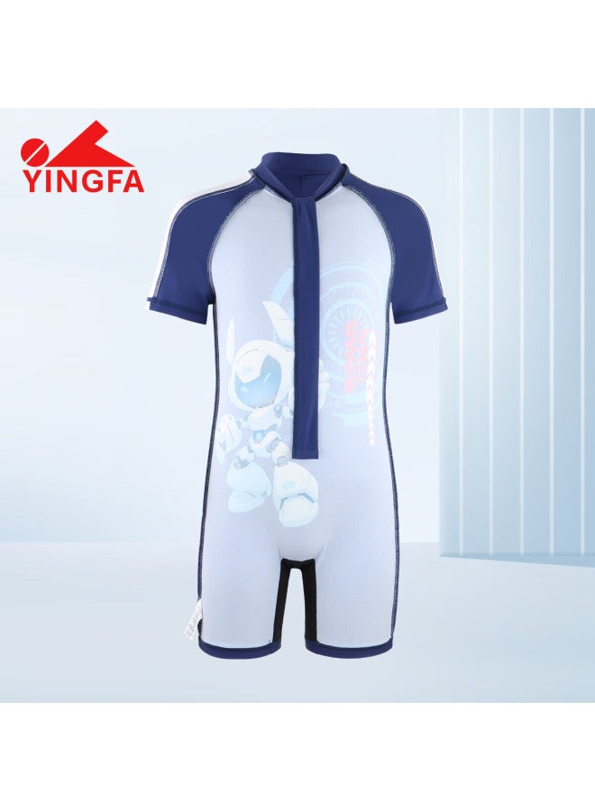 Yingfa Children's One-piece Swimsuit, Boys' Sun Protection Beach Vacation Swimwear, Knee-length Pants, For Older Children And Toddlers, Summer Swimming Costume - Image 2