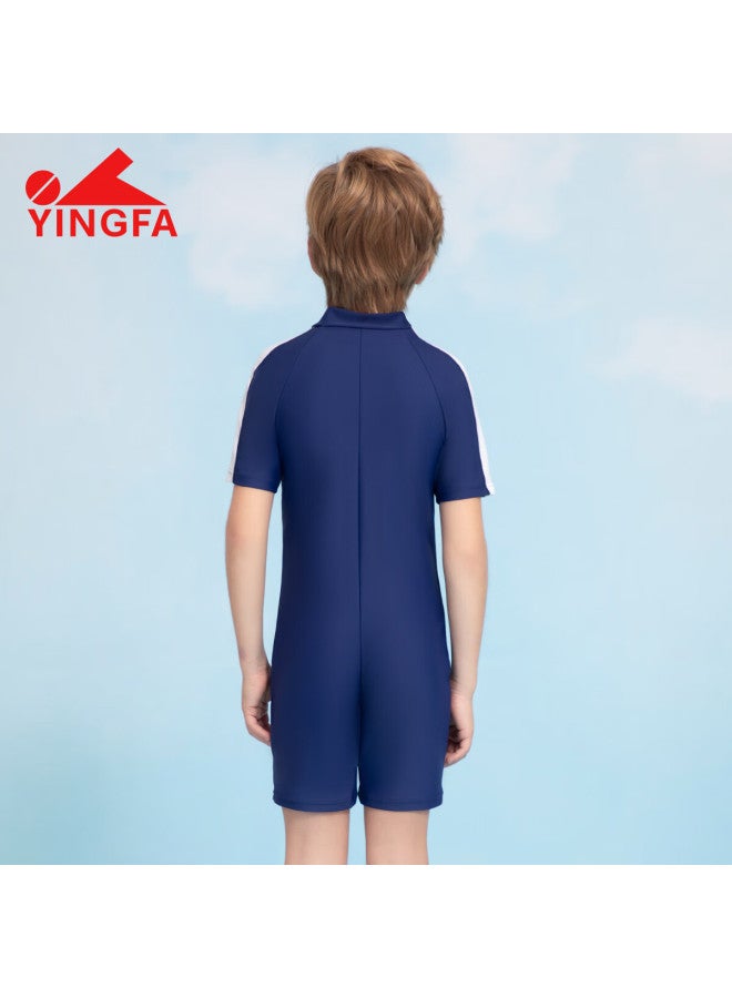 Yingfa Children's One-piece Swimsuit, Boys' Sun Protection Beach Vacation Swimwear, Knee-length Pants, For Older Children And Toddlers, Summer Swimming Costume - Image 1