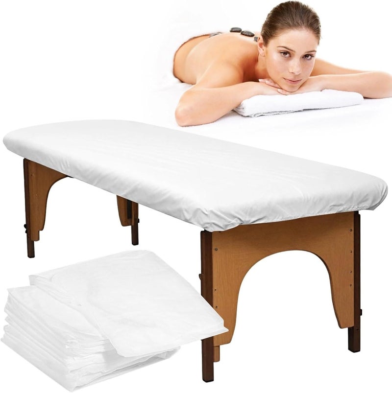 10 Disposable Fitted Massage Bed Sheets, 43.3 X 82.7 Non-Woven Fabric, Elastic Cover for Spa, Beauty Salons & Hotels - Image 1