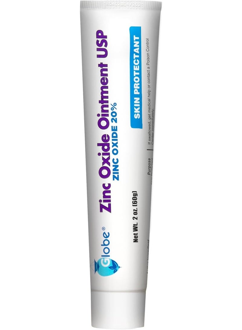Globe Pharmacy Zinc Oxide Ointment 20%, 2 Ounce Tube, Advanced Skin Protection, for Diaper Rash, Relief from Poison Ivy, Sumac & Oak, Protects from Wetness, Protects Chafed Skin - Image 1