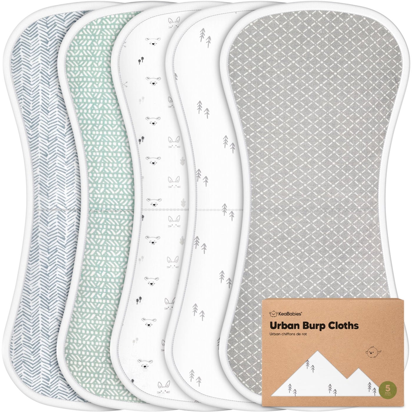 KeaBabies Organic Burp Cloths Baby Boy & Girl - 5-Pack Super Absorbent Cotton Burping Cloths for Babies, Soft & Plush Newborn Spit Up Rags, Infant Towels for Milk Spit Up, Unisex, Large 21" x 10" (Nor