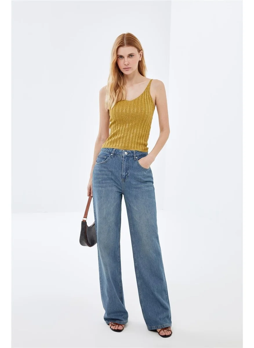 Pieces Of Melon Mustard Strap Lurex Knit Undershirt