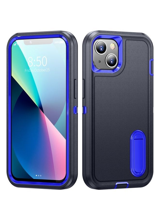 Generic Case Cover For iPhone 13 3 in 1 Rugged Holder Phone Case Dark Blue+Sapphire Blue 