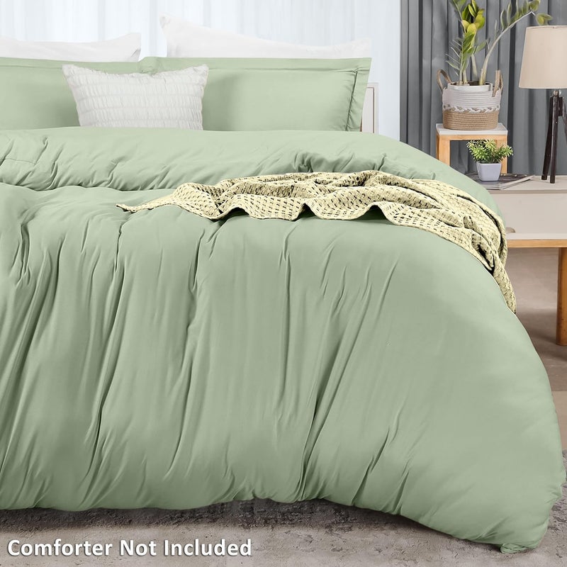 Duvet Cover Full Size Set - 1 Duvet Cover with 2 Pillow Shams - 3 Pieces Comforter Cover with Zipper Closure - Ultra Soft Brushed Microfiber, 80 X 90 Inches (Full, Sage) - Image 4