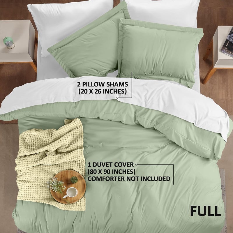 Duvet Cover Full Size Set - 1 Duvet Cover with 2 Pillow Shams - 3 Pieces Comforter Cover with Zipper Closure - Ultra Soft Brushed Microfiber, 80 X 90 Inches (Full, Sage) - Image 2