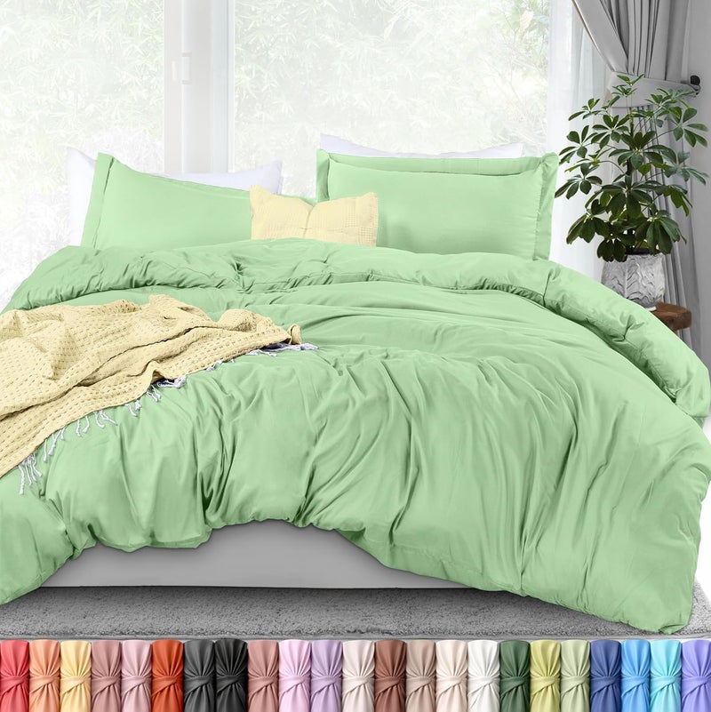 Duvet Cover Full Size Set - 1 Duvet Cover with 2 Pillow Shams - 3 Pieces Comforter Cover with Zipper Closure - Ultra Soft Brushed Microfiber, 80 X 90 Inches (Full, Sage) - Image 1
