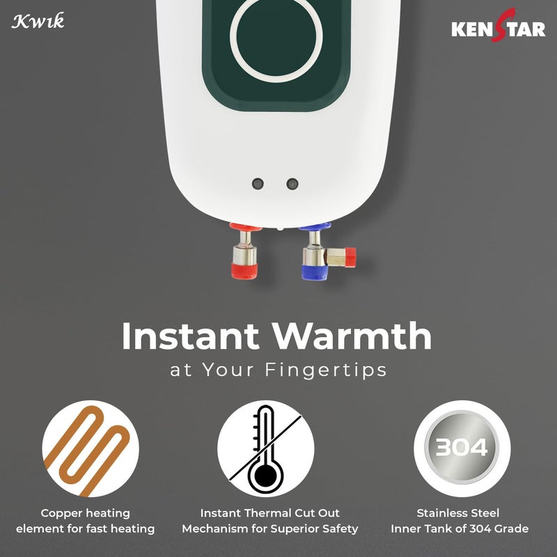KENSTAR Kenstar Kwik 3 Litre 3KW IWH Instant Water Heater Geyser White Royal Green  - Image 3