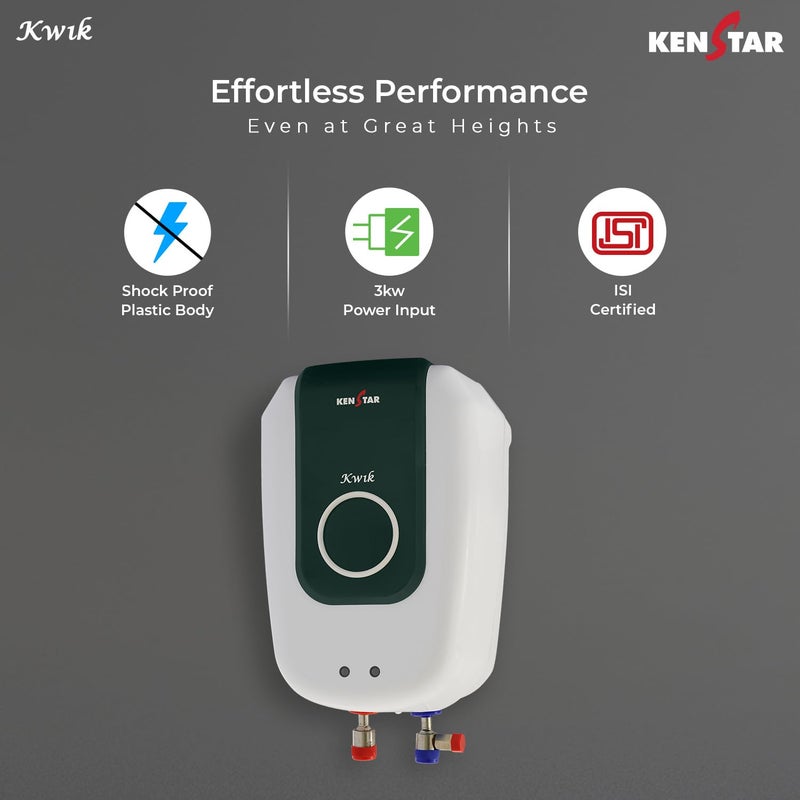 KENSTAR Kenstar Kwik 3 Litre 3KW IWH Instant Water Heater Geyser White Royal Green  - Image 2