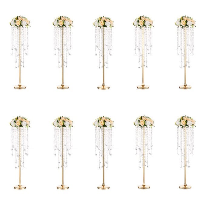 METAL GOLD VASE 296 TALL CHANDELIER CRYSTAL ELEGANT DESIGN RUST RESISTANT IDEAL FOR WEDDING RECEPTION PARTY EVENTS HOME DECOR 10 PCS