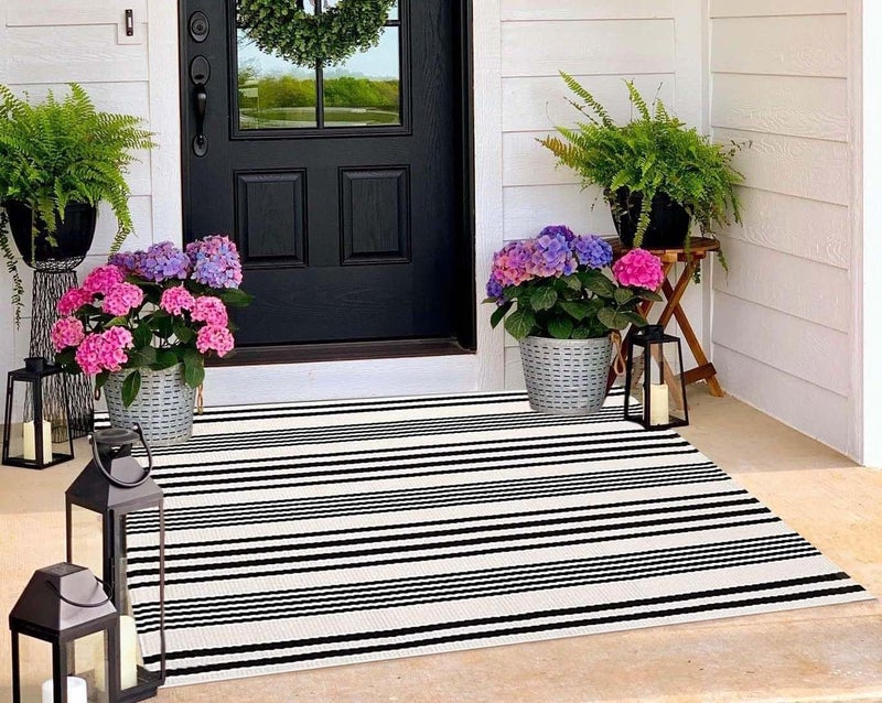 BUAGETUP Black and White Outdoor Rug 3x 5 HandWoven Cotton Washable Rug Striped Front Porch Rug Machine Washable IndoorOutdoor Area Rug Floor Mat for FarmhouseLayered Door MatsLiving Room