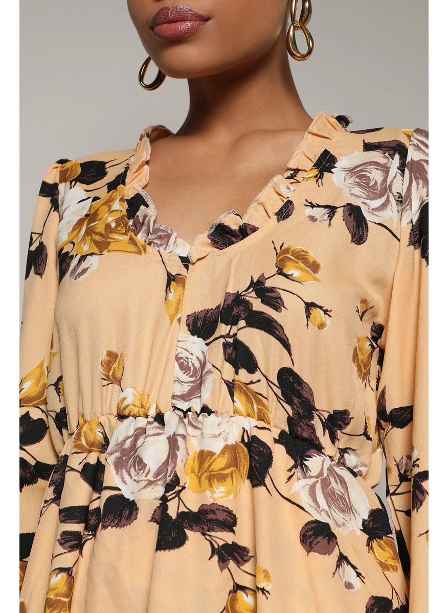 كامبوس سوترا Women's Pale Yellow Roses Mini Dress