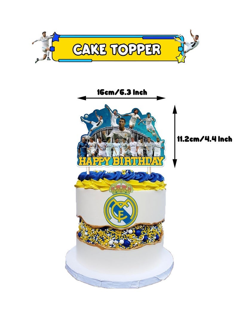 general زينة حفلة عيد ميلاد فريق ريال مدريد لكرة القدم، علم كعكة، بطاقة، زينة بالونات - Image 2