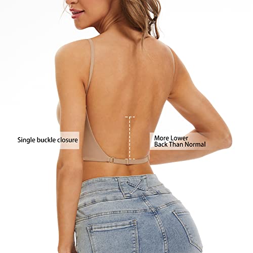 ForBaysy Low Back Bras for Women Push Up Deep V Neck Backless Bra,Low Cut Multiway Convertible Bra Wire Lifting Bralette Tan - Image 3