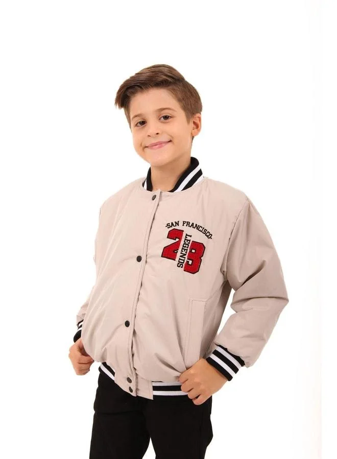 Perendi Beige 28‑Embroidered Boys' Bomber Jacket