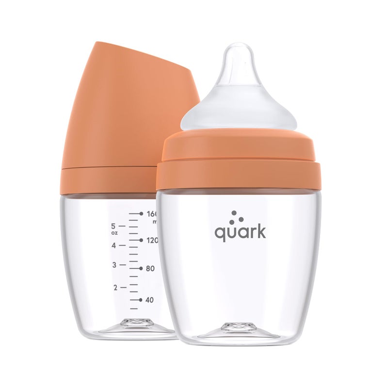 Quark BuubiBottle Mini Slow Flow Bottle for Newborn Babies by Quark with AntiColic RealFeel Nipple to Simulate Breastfeeding BPAFree PVCFree ToxinFree 5 Oz Bottle with Lid 2 Pack Orange - Image 2