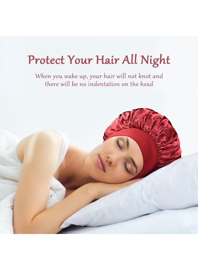 4PCS Satin Bonnet, Bonnets for Women, Silk Hair Bonnet for Sleeping, Wide Band Sleep Cap for Curly Hair Braids - Image 5
