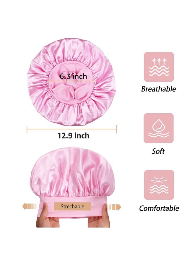 4PCS Satin Bonnet, Bonnets for Women, Silk Hair Bonnet for Sleeping, Wide Band Sleep Cap for Curly Hair Braids - Image 4