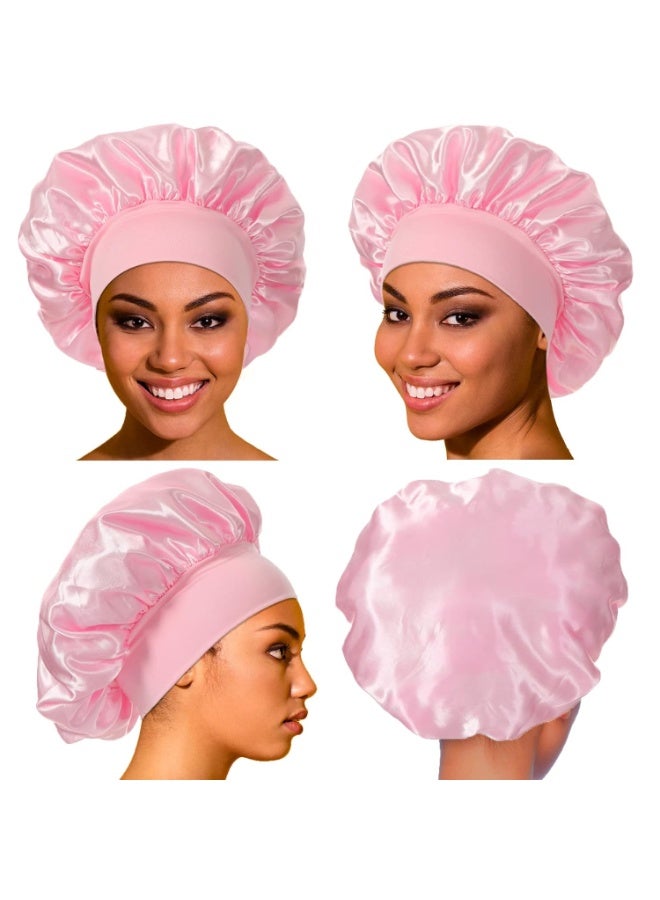 4PCS Satin Bonnet, Bonnets for Women, Silk Hair Bonnet for Sleeping, Wide Band Sleep Cap for Curly Hair Braids - Image 2