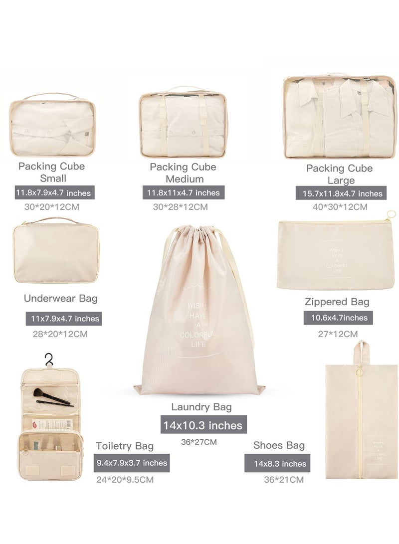 Travel Packing Cubes Set of 8 with Toiletry Bag and Shoe Bag, Made from Durable Waterproof Fabric for Organized Luggage - Beige Travel Accessories.  - Image 5