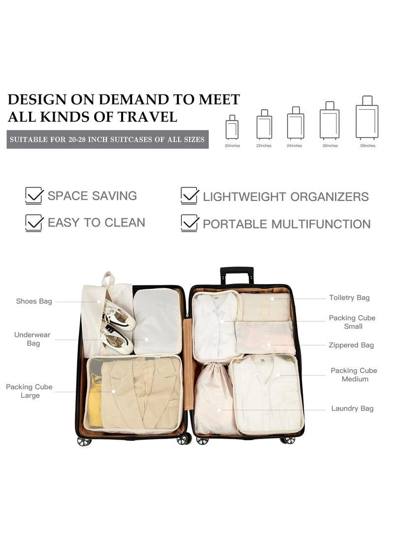 Travel Packing Cubes Set of 8 with Toiletry Bag and Shoe Bag, Made from Durable Waterproof Fabric for Organized Luggage - Beige Travel Accessories.  - Image 4