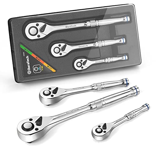 DURATECH 3Piece Ratchet Set 14 38 12 72Tooth with QuickRelease Reversible Design Chrome Alloy Made Fully Polished Organized in Storage Case - Image 1