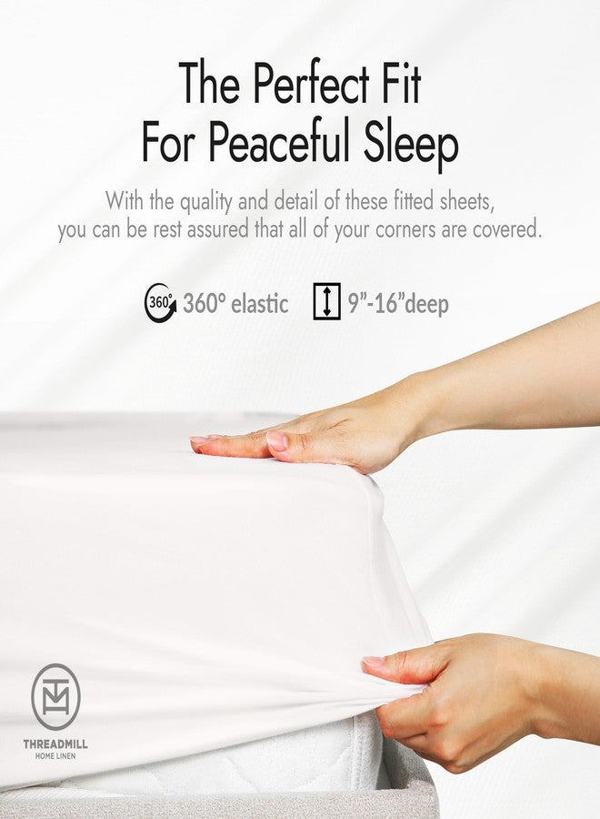 Threadmill Rayon Bamboo Queen Sheet Set - Viscose Bamboo Sheets for Queen Size Bed, 4 Piece Hotel White - Silky Soft, Cool, Lightweight, Breathable - Deep Pocket - Moisture Wicking & Cooling - Image 3