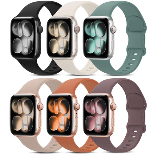 AMSKY 6 Pack Sport Bands Compatible with Apple Watch Band 38mm 40mm 41mm 42mm 44mm 45mm 49mm 46mm,Silicone Waterproof Strap for iWatch Apple Watch Series 11 10 9 Ultra 8 7 6 5 4 3 2 1 SE Women Men - Image 1