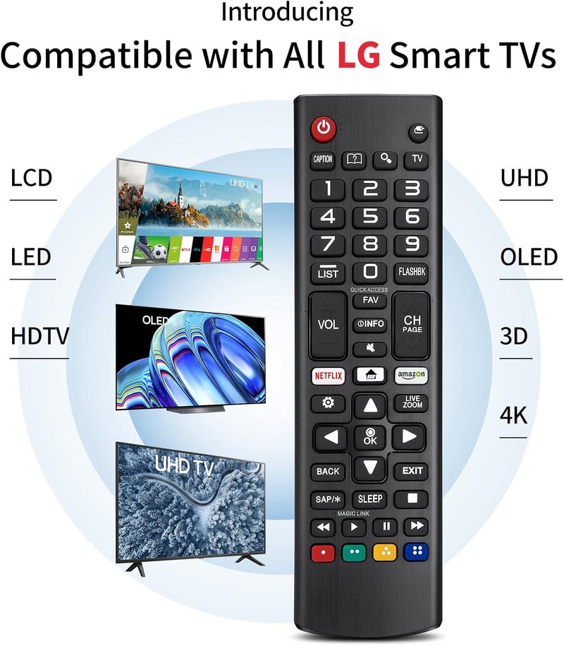 جهاز التحكم عن بعد العالمي لتلفزيون LG الذكي، بديل لجميع تلفزيونات LG الذكية LCD وLED وOLED وUHD وHDTV وPlasma ثلاثية الأبعاد و4K AKB75095307 وAKB75375604 وAKB75675304 وAKB74915305 وAKB76037601 وAKB75675313 وAKB75855501. - Image 2