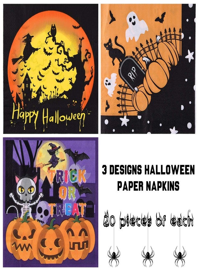 ASTARON 60 Pack Halloween Napkins 13"× 13", Disposable Paper Cocktail Napkins for Halloween Table Decorations Party Supplies - Image 2