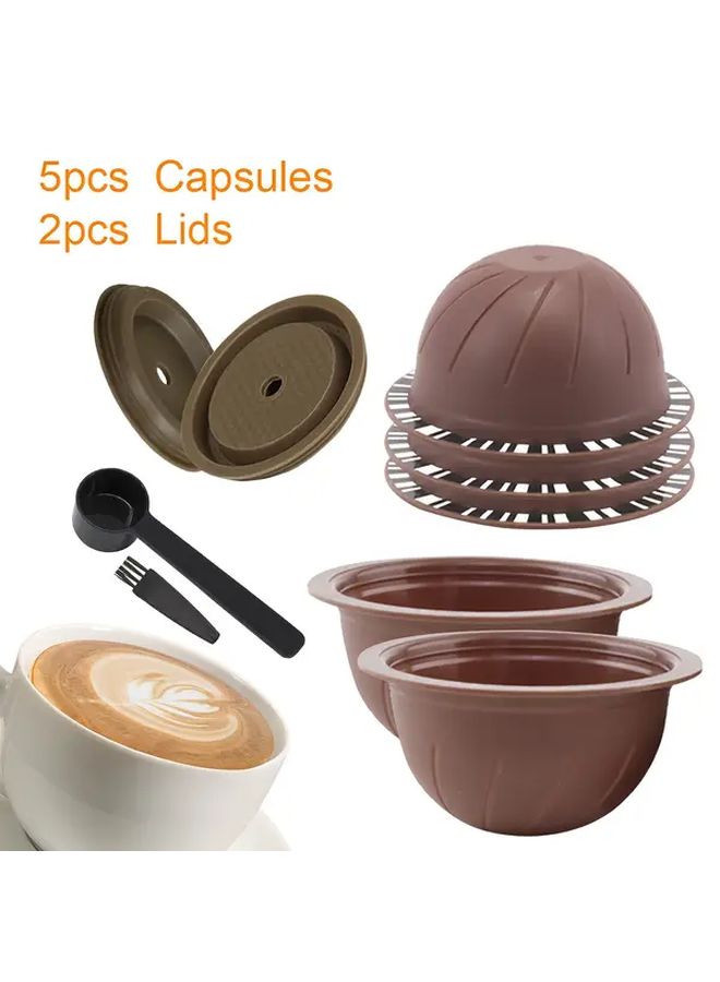 5Pcs 150ml Brown Plastic Capsules With 2 Silicone Lids Black Spoon And Black Brush Durable Leak Proof Design For Home Office Or Travel Coffee Use - Image 1